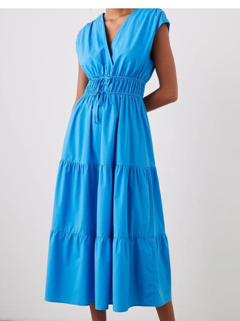 Rails Lucia Bright Blue V-Neck Tiered Midi Dress
